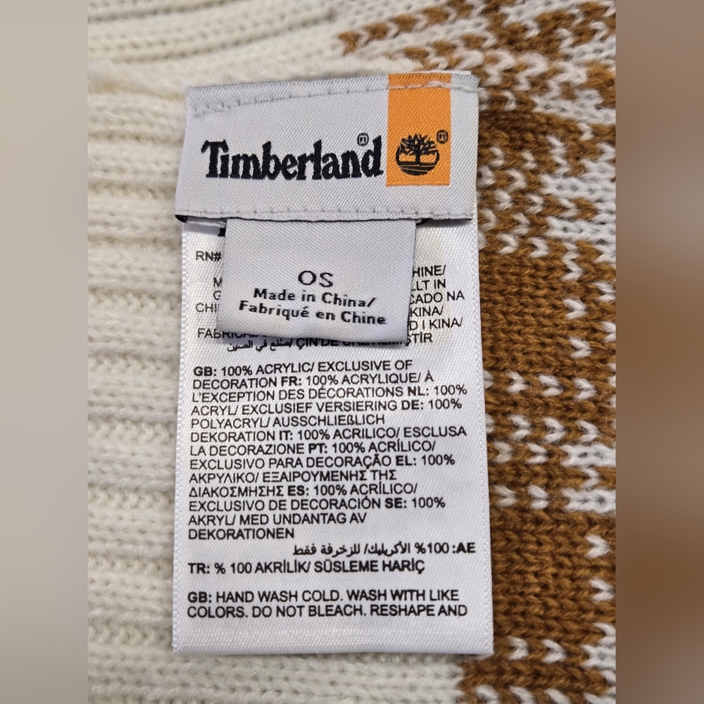 Timberland Buffalo Plaid Knit Scarf Cozy Logo Checkered Tan Cream Cozy OS - Picture 6 of 7